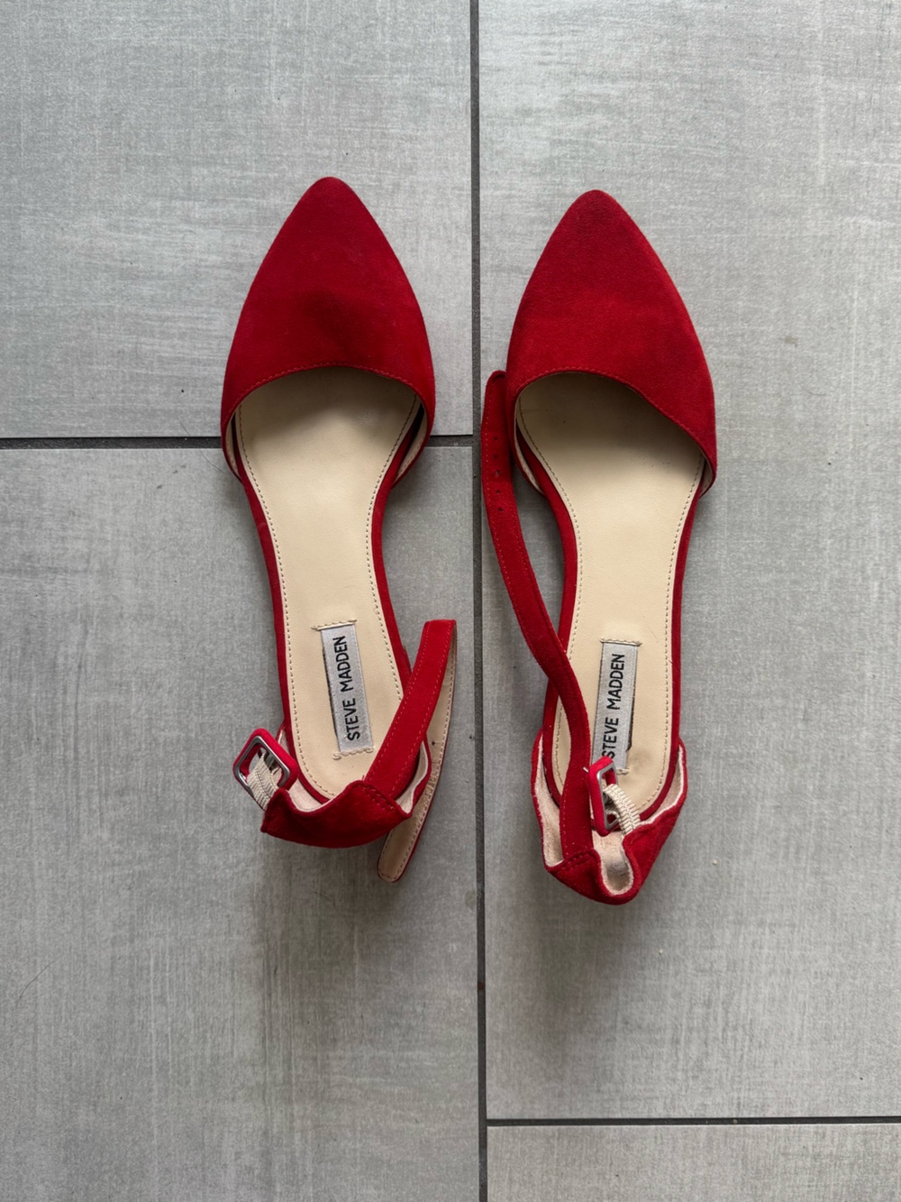 Steve Madden Red Suede Pointed Toe Ankle Strap Heels